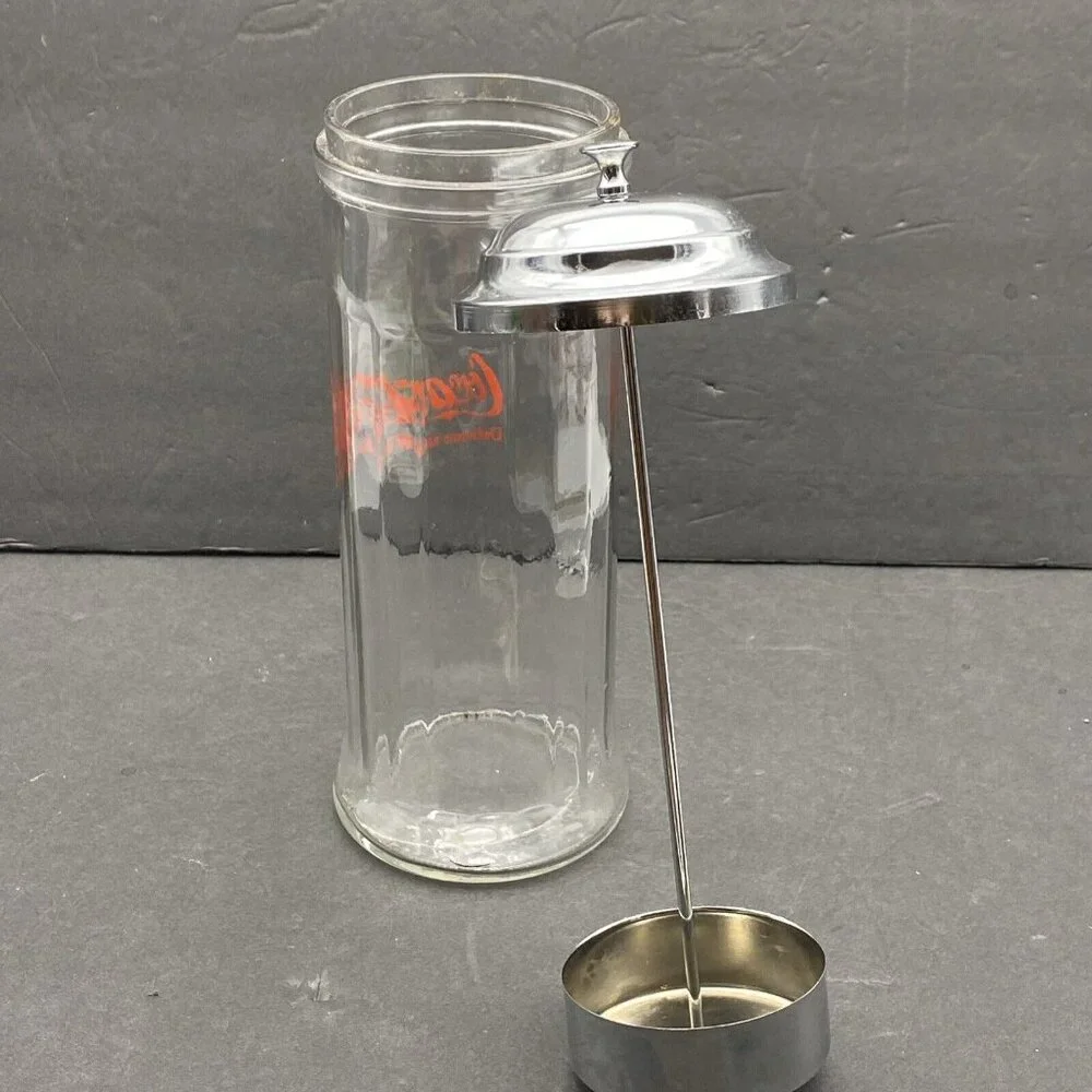 VTG 1992 Coca-Cola Glass Straw Dispenser Jar Chrome Lid Soda Fountain Diner Coke